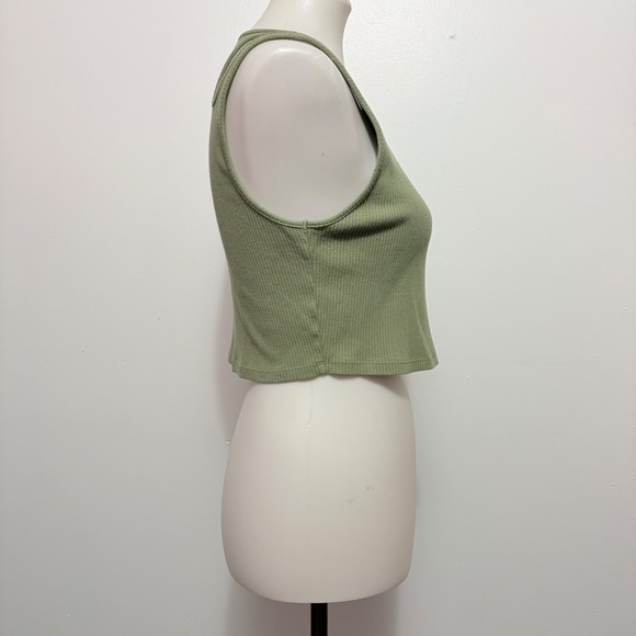 American Eagle Tank Top Large Green Ribbed Double Strap Cut Out Crop Tank - Picture 4 of 9